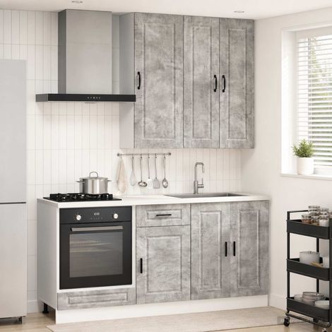 vidaXL Unité de cuisine PORTO 5 pcs Gris béton Bois d'ingénierie (1/5)