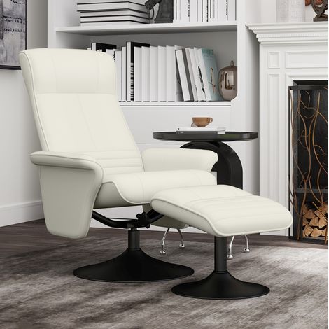 Poltrona relax TV girevole reclinabile 135° con poggiapiedi, crema OKMYHOME (1/5)