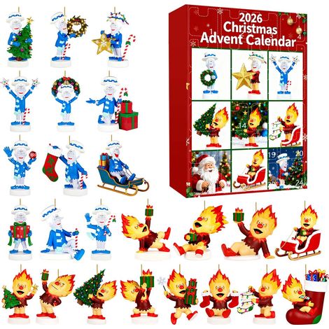 Coffret cadeau calendrier de l'Avent miniature « Glace et Feu » avec 24 décorations en acrylique - Surprise de Noël (1/2)
