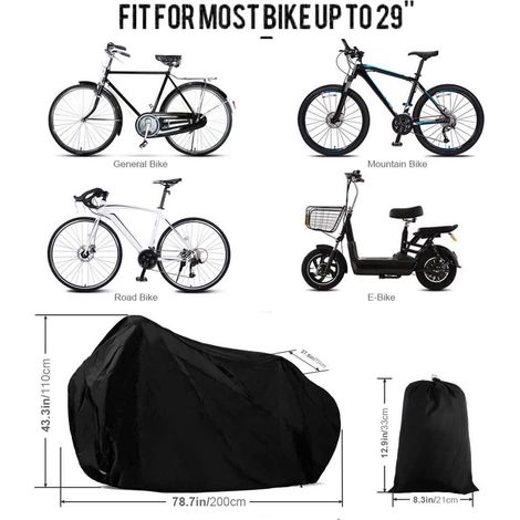 Housse de vélo, housse de pluie pour vélo, imperméable, anti-poussière, protection UV, robuste pour VTT, route avec bande réfléchissante, sac de rangement avec trous de verrouillage 200 x 110 70 cm (1/5)