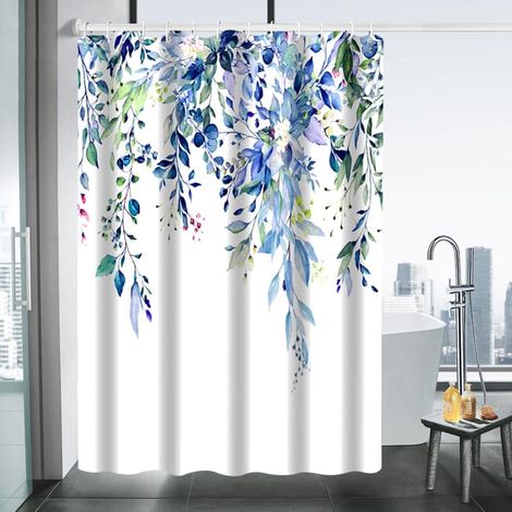 Tenda doccia floreale, lavabile in lavatrice, asciugatura rapida, 180 x 180 cm, per vasca, blu (1/5)