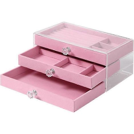 Coffret à bijoux de bureau haut de gamme à trois tiroirs, grande capacité, finition anodisée, compatible avec bracelets, bagues et autres bijoux. Grande taille QAQ (1/5)