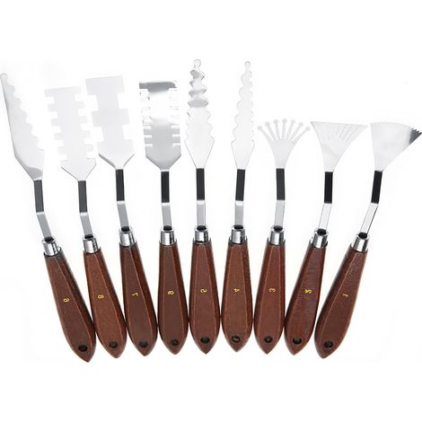 Ensemble de 9 couteaux à palette professionnels pour le mélange de peinture, couteau à palette pour peinture à l'huile d'artiste (1/5)