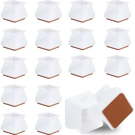 Büro- und Stuhlbeinschoner, Silikon-Stuhlbeinkappen, quadratische Stuhlbeinpolster, Silikon-Padkappen, verhindern Kratzer und Geräusche, 22–35 mm, Weiß, 16 Stück (1/5)