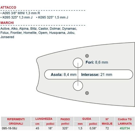 Holzkettensägeschiene Länge 45 cm für Kettenglied 72 452734