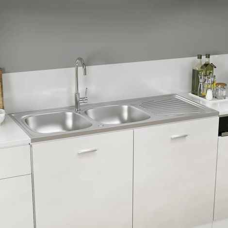 Double vasque, argentée, 1200 x 500 x 155 mm, acier inoxydable