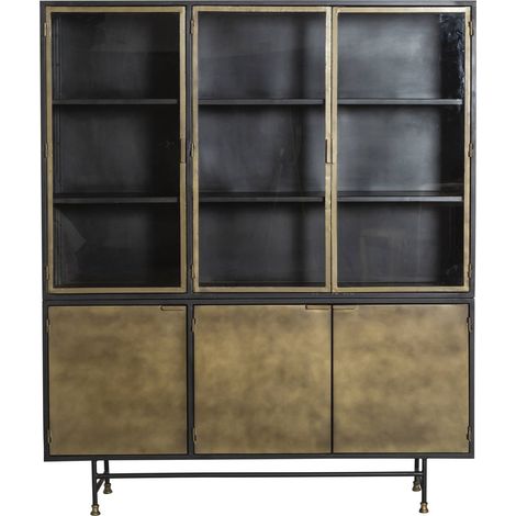 Made In Meubles – Vaisselier en laiton et métal noir Janelle – 3 espaces de rangement – Style industriel – Dimensions 190x160x40cm