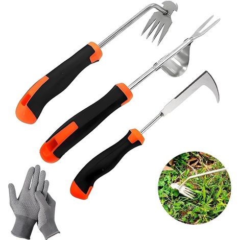 Arrache Mauvaise Herbe Lot de 3, Acier Inoxydable, avec Poignée et Gants (1/5)