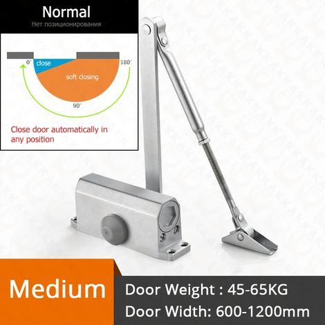 (Silver M) Ferme-porte automatique, amortisseur hydraulique à double ressort, vitesse réglable, fonctionnement silencieux. (1/4)
