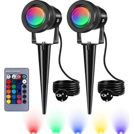RGB Spot LED Extérieur 10W avec Piquet Éclairage Extérieur LED à Piquer Lampe Jardin étanche IP65 Lot de 2 (1/5)