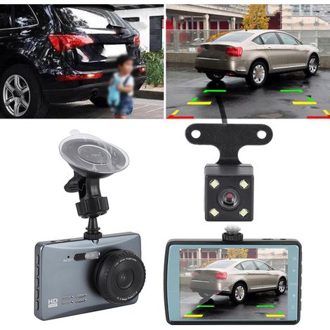 Nouvelle caméra embarquée DVR 3,6 pouces IPS haute définition 1080p (2019) avec objectifs avant et arrière, compatible avec la caméra de recul et la surveillance de stationnement. (1/5)