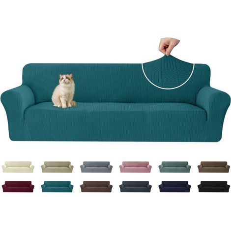 1 Housse de Canapé 4 Places, Extensible, Antidérapante, Polyester, Vert Foncé, Salon