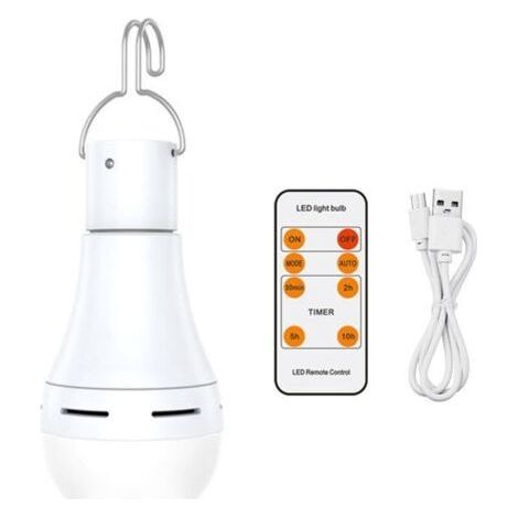 USB Ampoule Rechargeable Avec Télécommande, 7W LED Ampoules Batterie , E27 Tactile Dimmable Ampoule Avec Fonction de Synchronisation, Extérieur Camping Ampoule De Secours Avec Crochet (1/5)