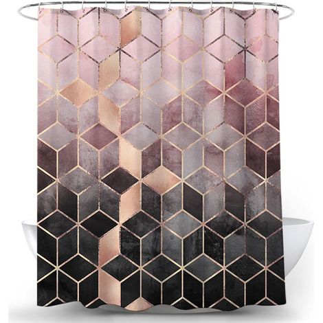 Rideau de douche en marbre pour salle de bain Rideau de douche géométrique Texture moderne Tissu Rideaux de salle de bain avec crochets Imperméable Lavable 180x200cm (1/5)