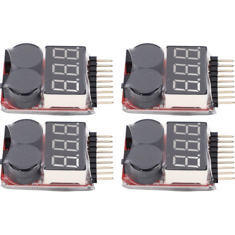 4 PCS Contrôleur de Tension 2 en 1 pour Batterie Lipo 1-8S, Testeur avec Alarme Sonore Basse Tension, Vérificateur de Batterie RC (1/5)