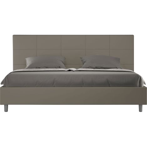 Letto Matrimoniale King Size 200x210 cm con Rete e Contenitore Imbottito in Similpelle Mika Cappuccino (1/5)