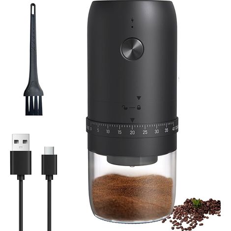 Moulin à café portable avec meules pour les voyages, moulin à café électrique à grains avec plusieurs réglages de mouture, moulin à café conique en céramique avec 40 (1/5)