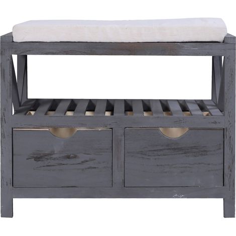 Rebecca Mobili Panca Panchina Scarpiera 2 cassetti grigio Vintage Retrò 43x65x34