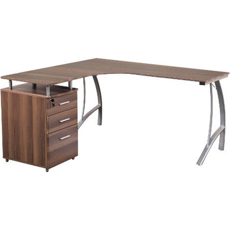 [GEBRAUCHT] B-Ware Hjh Office  Eckschreibtisch Castor T Stand Container Nussbaum Schreibtisch Tisch