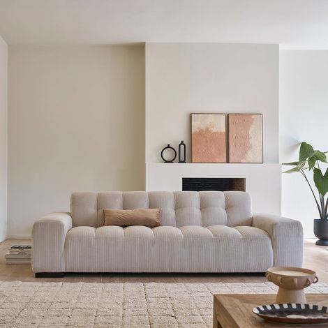 Berah Getah – Canapé droit 4 places en velours côtelé écru – Confort ferme et équilibré – Dimensions 243x97 cm – Fabrication responsable et durable (1/5)