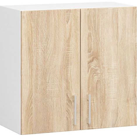 Akord – Armoire murale de cuisine 2 portes – Façade chêne sonoma – Dimensions 60x30,5x58 cm – Panneau stratifié – 2 étagères (1/5)