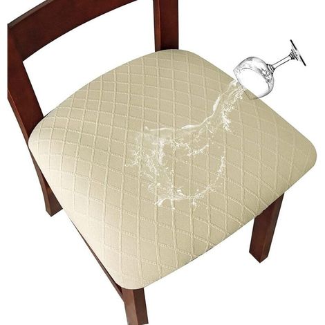Housses de chaise imperméables en treillis de losanges extensibles avec boucle pour salle à manger, cuisine (beige, 6PCS) (1/5)