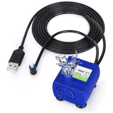 USB Submersible Fountain Water Pump, 2.4 Liter Pet Water Fountain Pump Replacement Pump for Cats and Dogs with Low Power LED Light and 5.9 Cable (1/4)