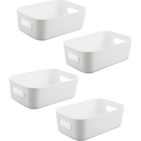 Boîtes de rangement blanches 4 pièces – Bac rangement plastique & panier de rangement, boîtes empilables pour cuisine, armoire et salle de bain (20 × 14 × 7 cm) (1/4)