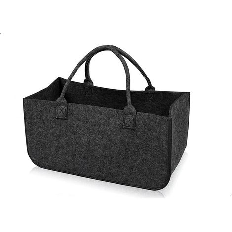 Sac à bûches gris foncé en feutrine 25x25x50cm (1/5)