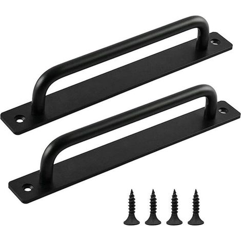 Poignee Porte Coulissante, 2 Pièces Poignée de porte Grange, Poignée de Porte en Noire, Poignées de Porte Intérieure Extérieure Avec Vis, pour Cuisine, Meubles, Armoires, Placards, Portes
