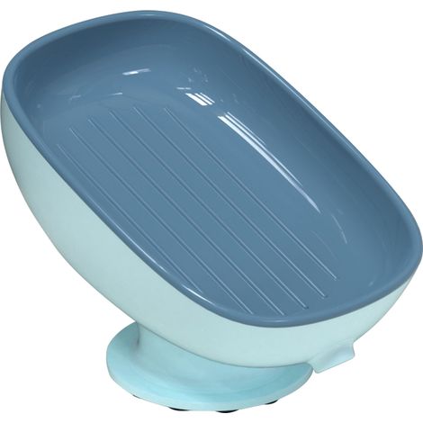 Porte-savon à ventouse double couche amovible, convient aux enfants et aux adultes, accessoire de bain cadeau, porte-savon à ventouse bleu. (1/5)