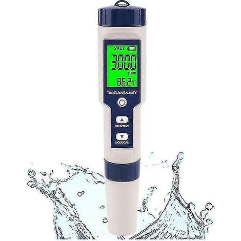 Testeur de sel pour piscine 2024, salinomètre numérique, testeur de salinité 5 en 1 haute précision pour eau salée, IP67 (1/5)