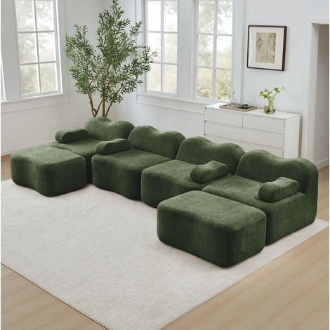 Modulares U-Form Sofa aus Samt Grün für Wohnzimmer OKMYHOME (1/5)