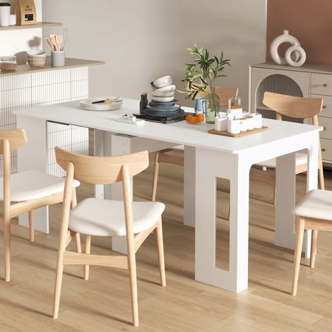 table à manger, table pliante, table extensible, table à manger, panneaux de contreplaqué, 60-180 x 85 x 75 cm, blanc (1/5)