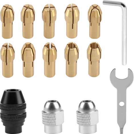 15 Pièces Mandrin Dremel pour 4486 4485,Petit Mandrin Perceuse, Adaptateur Embout Accessoires Dremel Forets de Meulage en Laiton de 0,3 mm à 3,2 mm pour 4250,4000,3000, 300, 200, 100, 8200 (1/5)