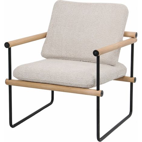 fauteuil design beige assise confortable en bois et métal - beige naturel et bois clair (1/3)