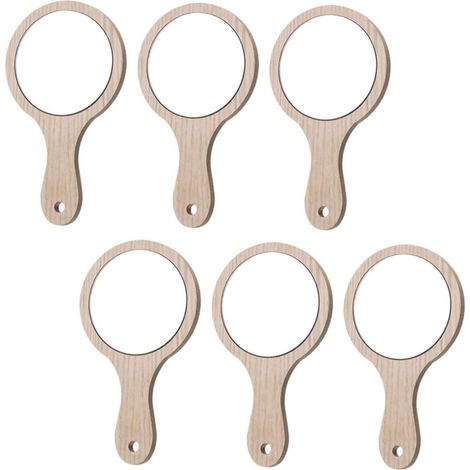 Miroir de Maquillage Portable en Bois Poignée 6 Pièces Petit Miroir Cosmétique pour Femmes Retouche Maquillage Paquet