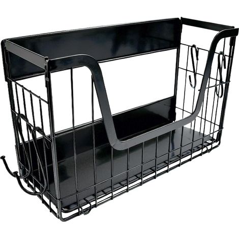 Porta spezie magnetico per frigorifero, 31,5 x 20 x 12,5 cm, ferro nero, con 4 ganci a S. Organizzatore magnetico per frigorifero. Organizzatore magnetico per cucina. (1/5)