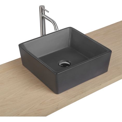 SARA lavabo cuadrado de pedestal de hormigón gris oscuro 38 cm (1/4)