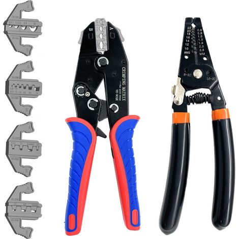 Kit d'outils de sertissage avec boîte, pince à sertir multifonction à cliquet pour cosses à sertir (embouts, cosses en nylon, isolées ou non isolées), connecteurs thermorétractables, etc. (1/4)