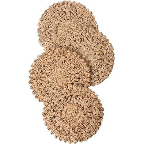 Set aus 15 runden, maiskornförmigen Platzsets, 4 Tischläufern aus geflochtenem Rattan im Bohème-Stil – Servierplatte für Frühling, Wasserhyazinthe, Seetang, Hochzeit, Party, Weihnachten, Aktivitäten (1/5)