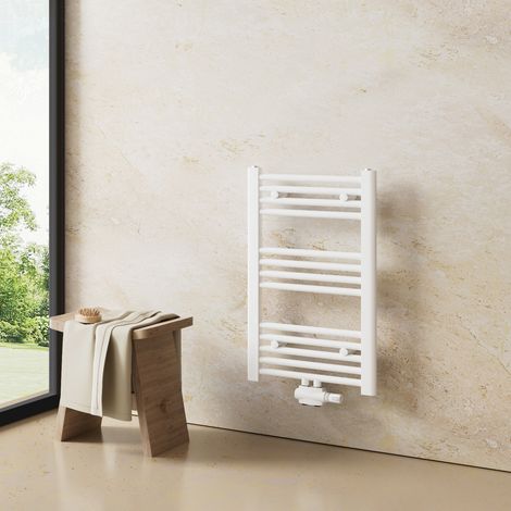 Heilmetz – Sèche-serviette eau chaude 70x40cm 238W – Acier inoxydable à faible teneur en carbone – Tube rond simple – Raccordement central