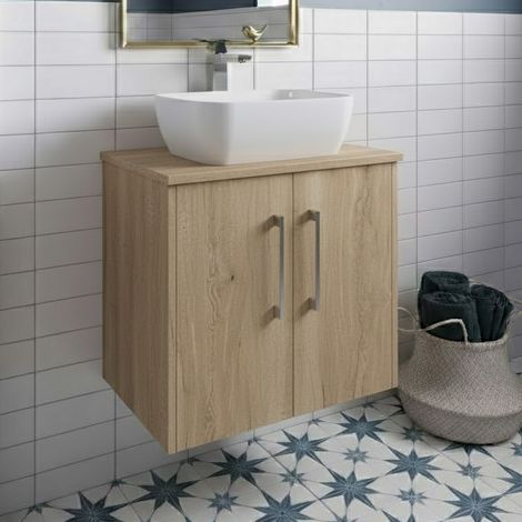 Hudson Reed Juno Autumn Oak Woodgrain 600mm Wall Hung 2 Door Vanity Unit with Worktop - JNU1823W (1/5)