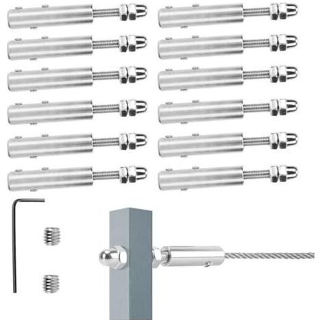 Tendeur Cable Inox pour 4mm, 12 Pièces et clé en L-Tendeur de câble Métallique Câble acier Inoxydable Fixation Hauba - 4mm12pcs (1/5)