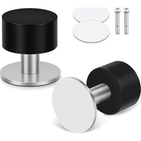 Lot de 2 butées de porte noires (3,8 cm) – Butée de sol adhésive avec amortisseur de bruit – Protection murale sans perçage (usage intérieur/extérieur) (1/5)