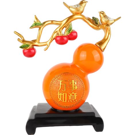 Calebasse en résine orange peinte à la main, porte-bonheur Feng Shui chinois, fond plat pour bureau (1/5)
