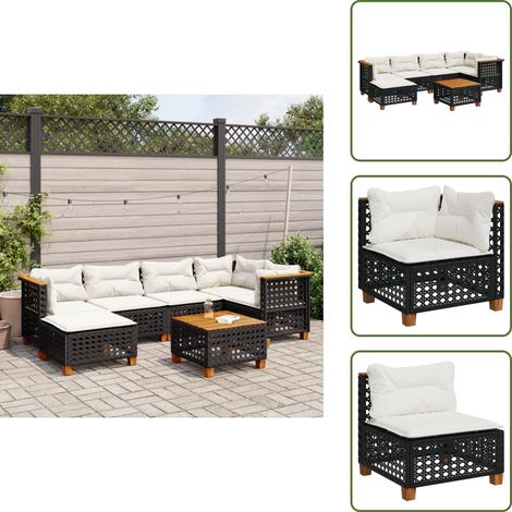 7-tlg. Garten-Sofagarnitur mit Kissen Schwarz Poly Rattan - Gartenmöbel Set - Esszimmergarnitur - Outdoor Möbel - Lounge Set - Balkonmöbel (1/5)