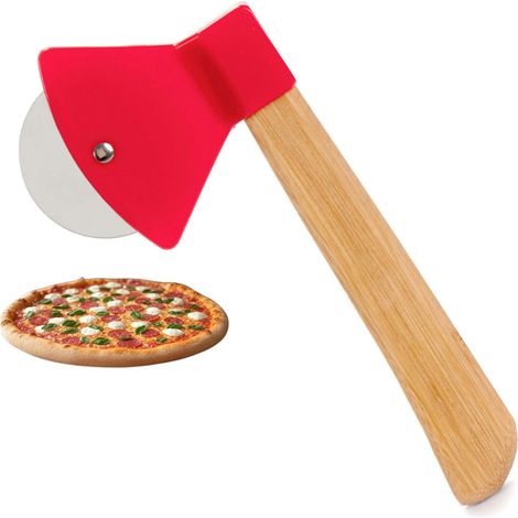 Pizza Snijder - Lame Ronde En Acier Inoxydable - Poignée En Bambou - Rouge - Multifonctionnel Pour Pizza Pâte Fromage Crêpes - 1 Pièce (1/5)