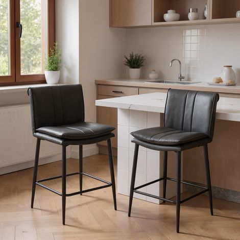 Wahson Bar Stools 2Pcs in PU Leather Modern Industrial Counter Chairs with Backrest for Kitchen Home Bar Restaurant, Gray (1/5)