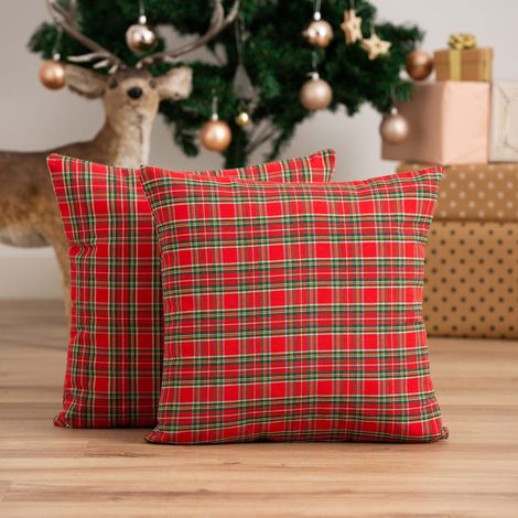 Set di 2 federe natalizie in cotone jacquard rosso 45x45 cm - Check